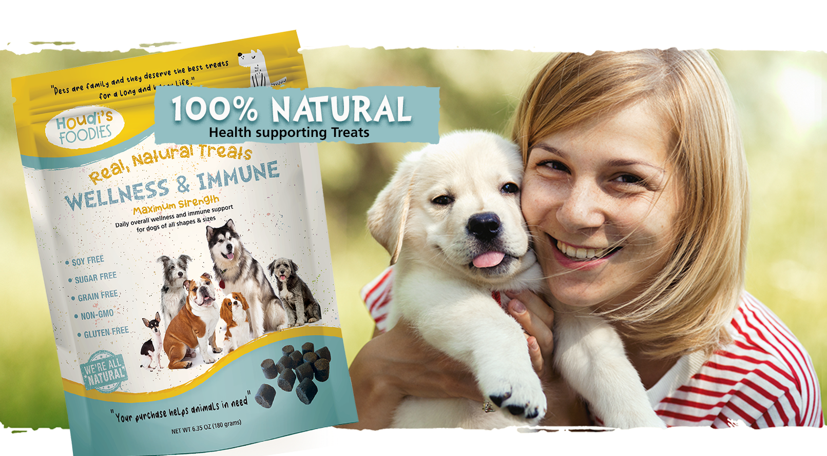 100% natural health supporting treats for dogs